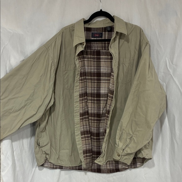 Wrangler DAD 100% Cotton Vintage Khaki Shirt Jacket with Plaid Lining 3X Shirt - Picture 2 of 11